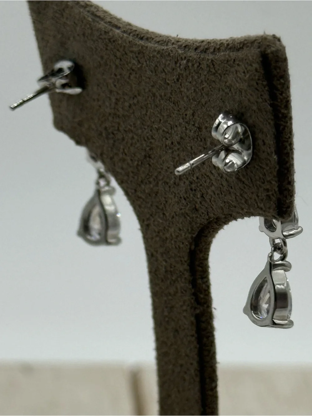 Silver tone Teardrop Dangle Earrings with Clear Stones